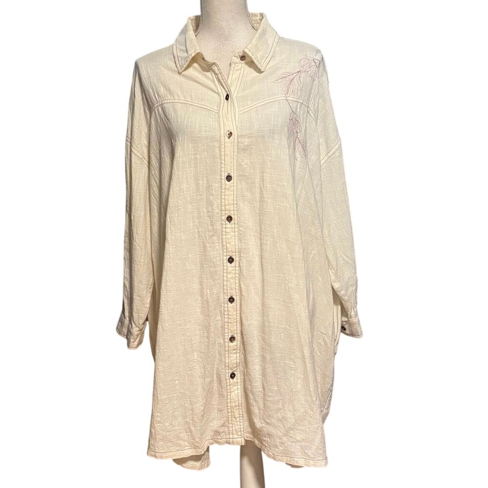 April Cornell Size XS S Stockholm Tunic Top Button Front Embroidered Cream